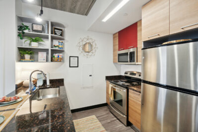 Kitchen with stainless steel appliances