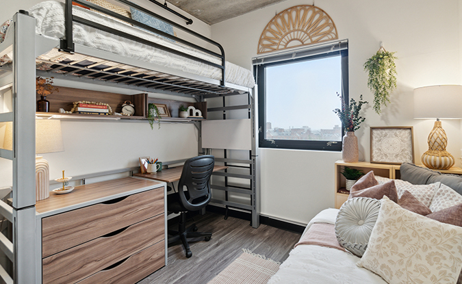 Apartment bedroom with a loft bed