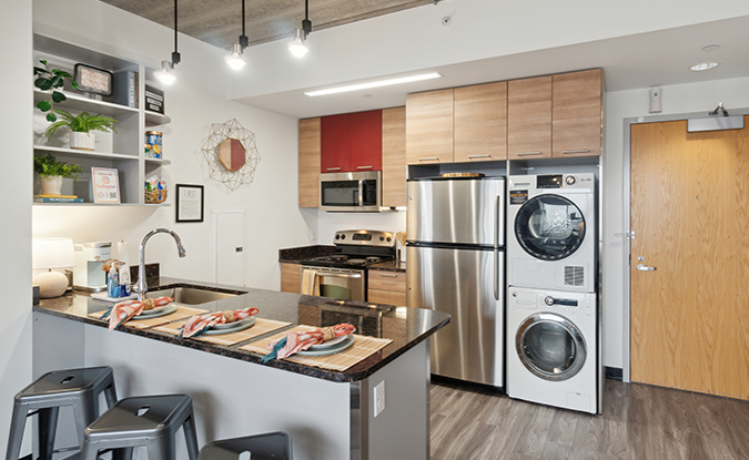 Apartment kitchen with a breakfast bar